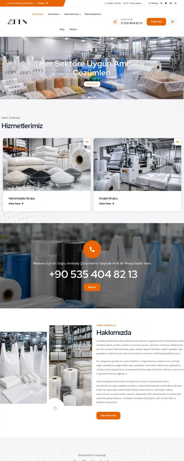 Aden Ambalaj web sitesi ekran görüntüsü