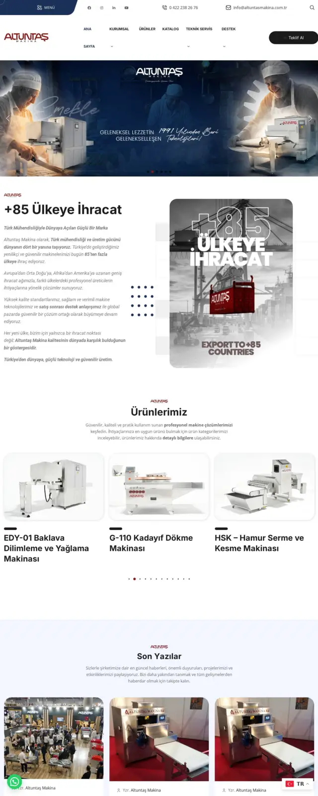 Altuntaş Makina web sitesi ekran görüntüsü