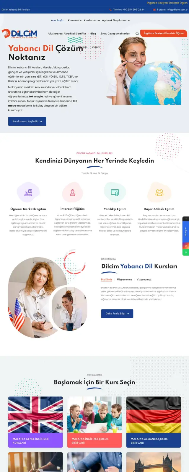 Dilcim Yabancı Dil Kursları web sitesi ekran görüntüsü