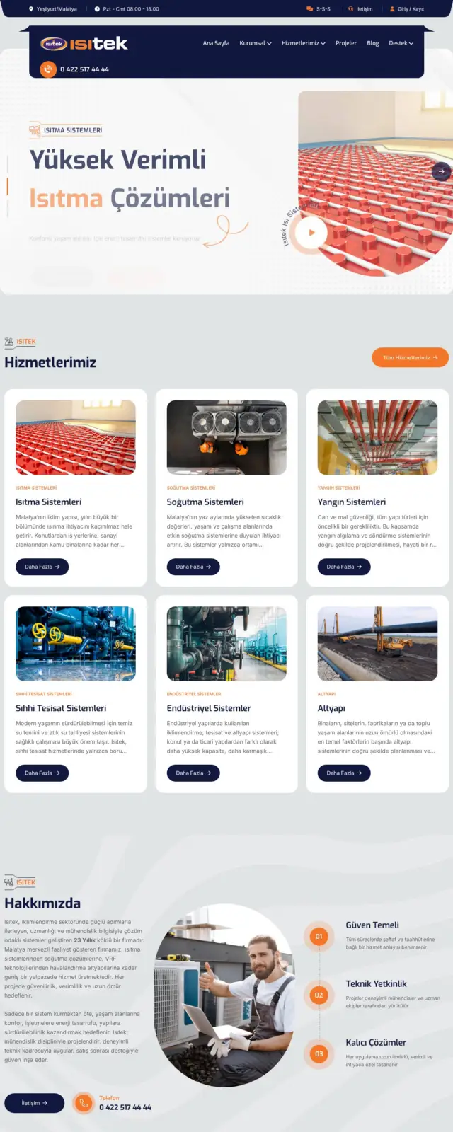 Isıtek Isı Sistemleri web sitesi ekran görüntüsü
