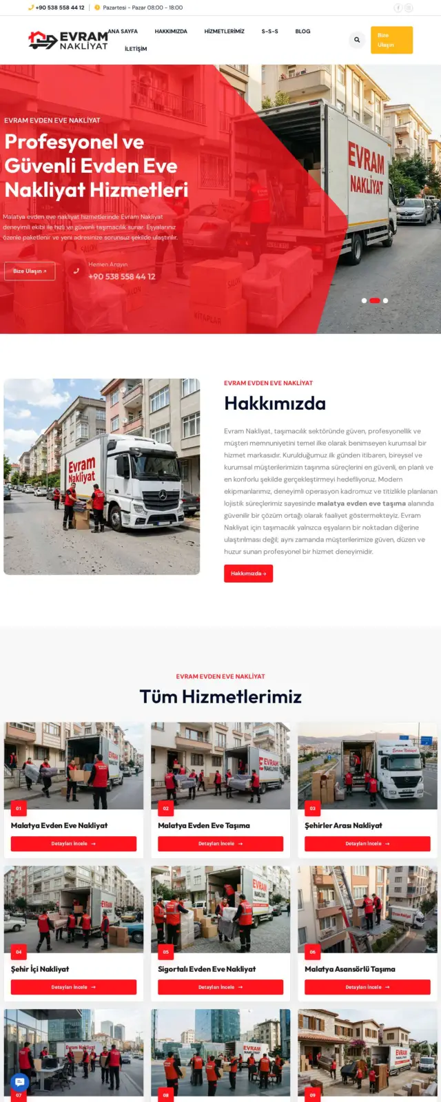 Evram Evden Eve Nakliyat web sitesi ekran görüntüsü