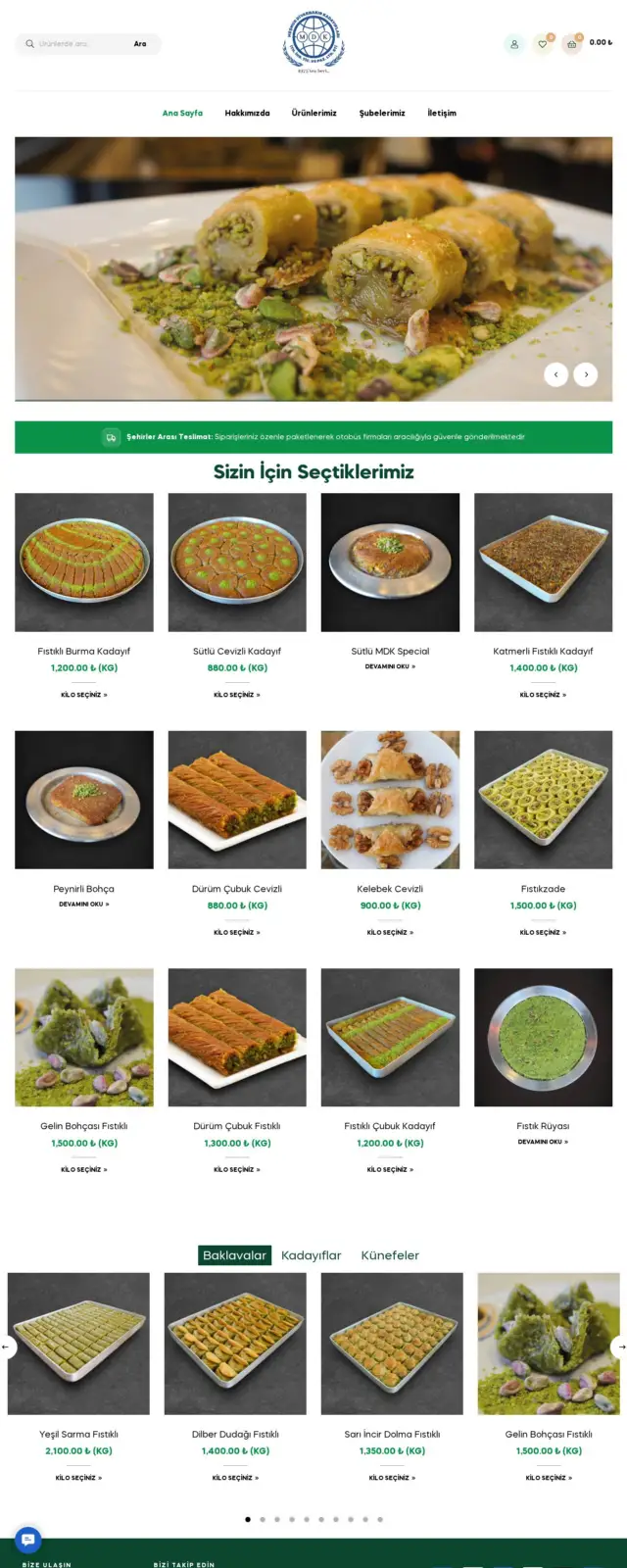 MDK Künefe Kadayıf Baklava web sitesi ekran görüntüsü