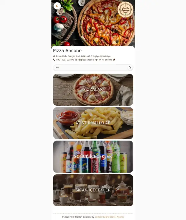 Pizza Ancone QR Menü web sitesi ekran görüntüsü