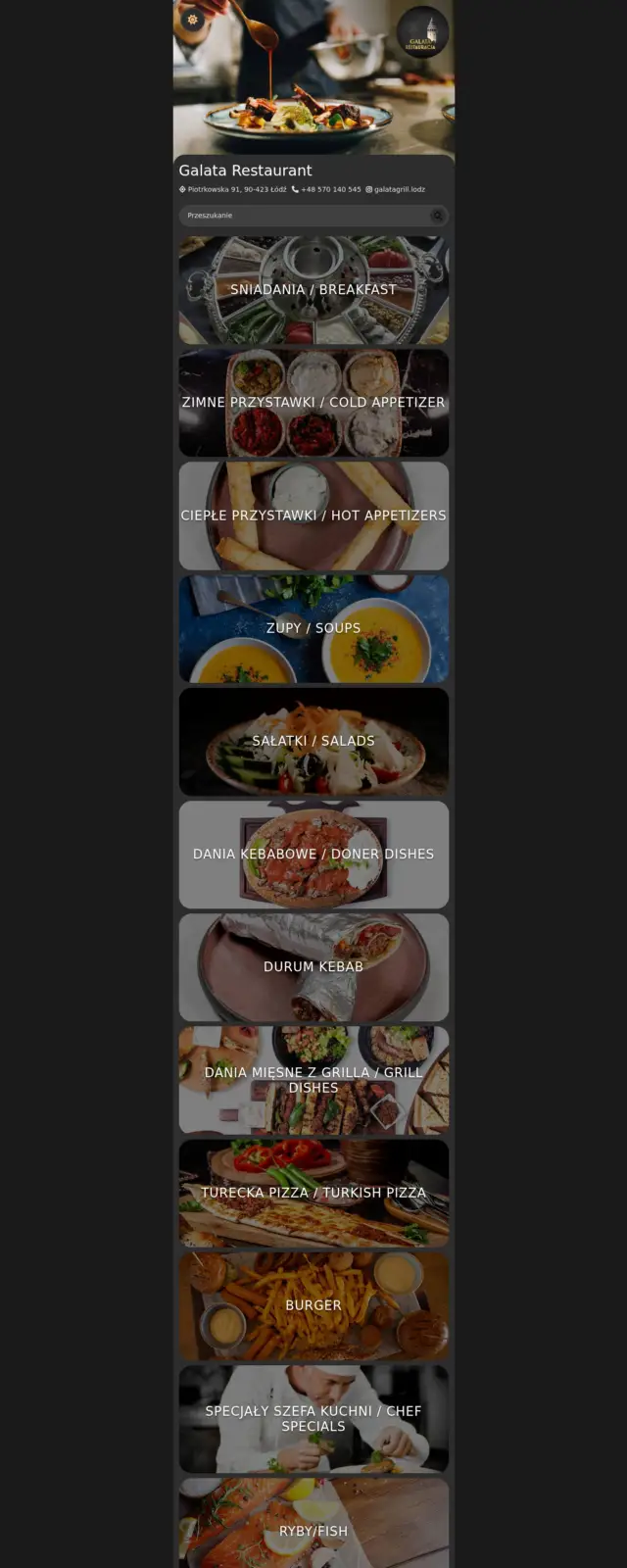 Galata Restaurant QR Menü web sitesi ekran görüntüsü