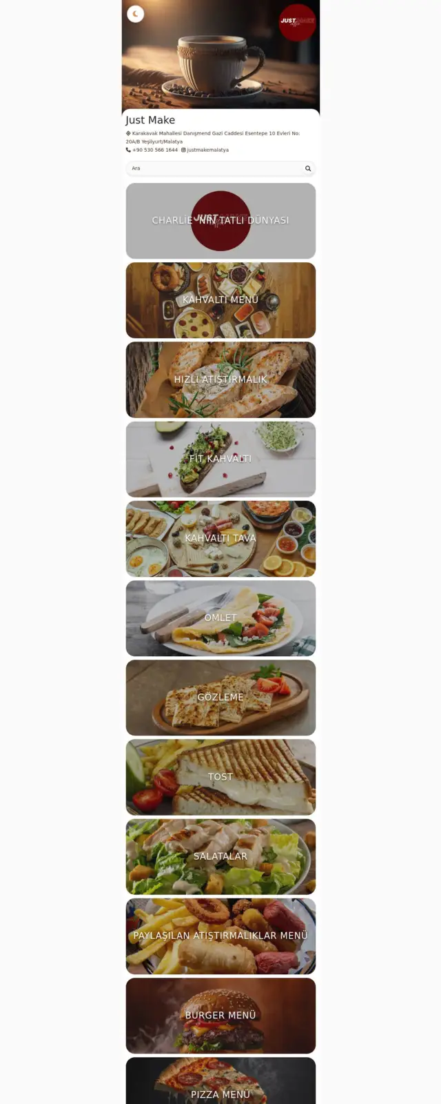 Just Make QR Menü web sitesi ekran görüntüsü
