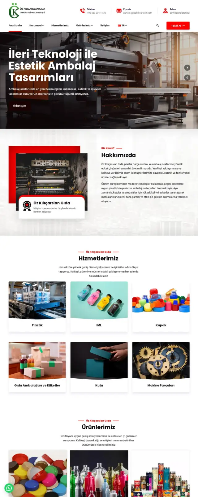 Öz Kılıçarslan Gıda web sitesi ekran görüntüsü