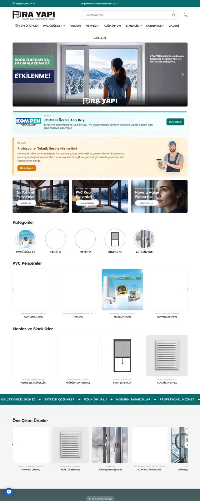 RA Yapı PVC web sitesi ekran görüntüsü