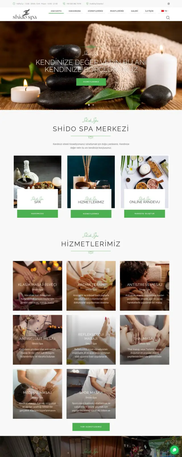 Shido Spa & Masaj web sitesi ekran görüntüsü