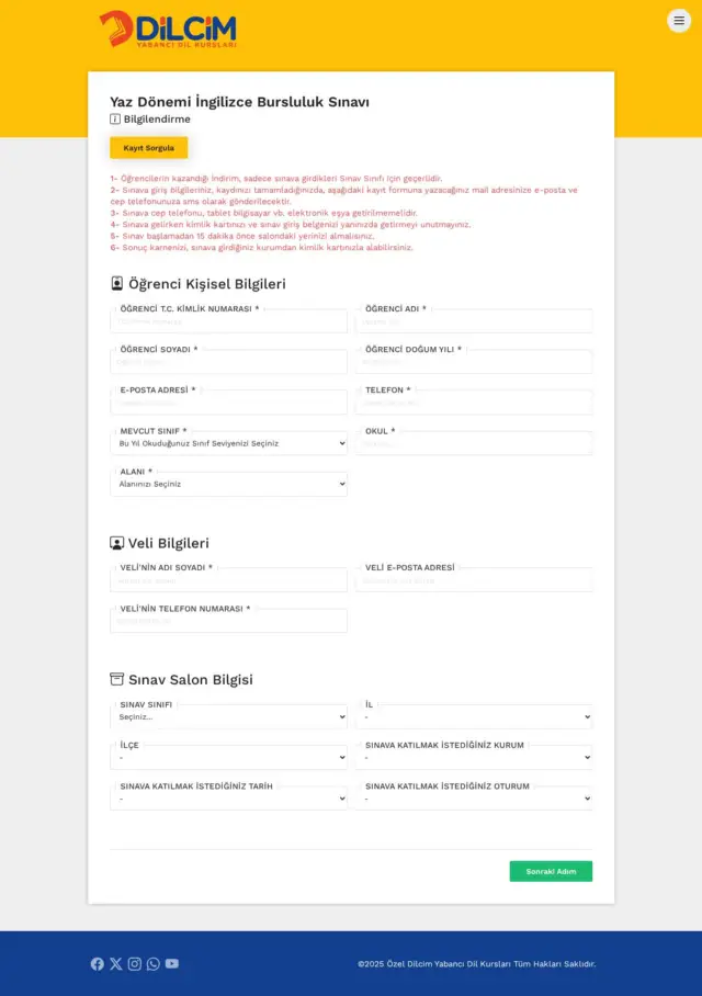 Dilcim Bursluluk Sınavı web sitesi ekran görüntüsü